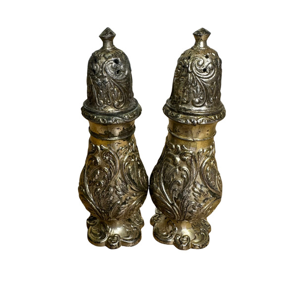 Vintage Silver Plate Rococo Repousse Salt Pepper Shakers Pair Ornate Baroque - Picture 3 of 12